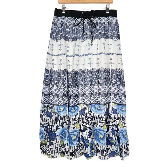 Lapis Boho Tiered Pleated Flowy Elastic Waist Pull On Lined Maxi Skirt XL - Picture 1 of 13